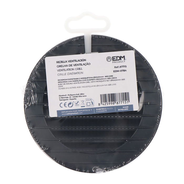Edm Rejilla ventilación redonda empotrable con mosquitera Ø90mm ABS gris antracita