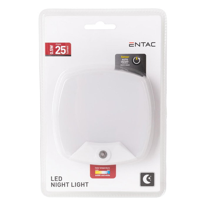 ENTAC Luz de noche LED 0.5W Blanco frío con sensor de luz