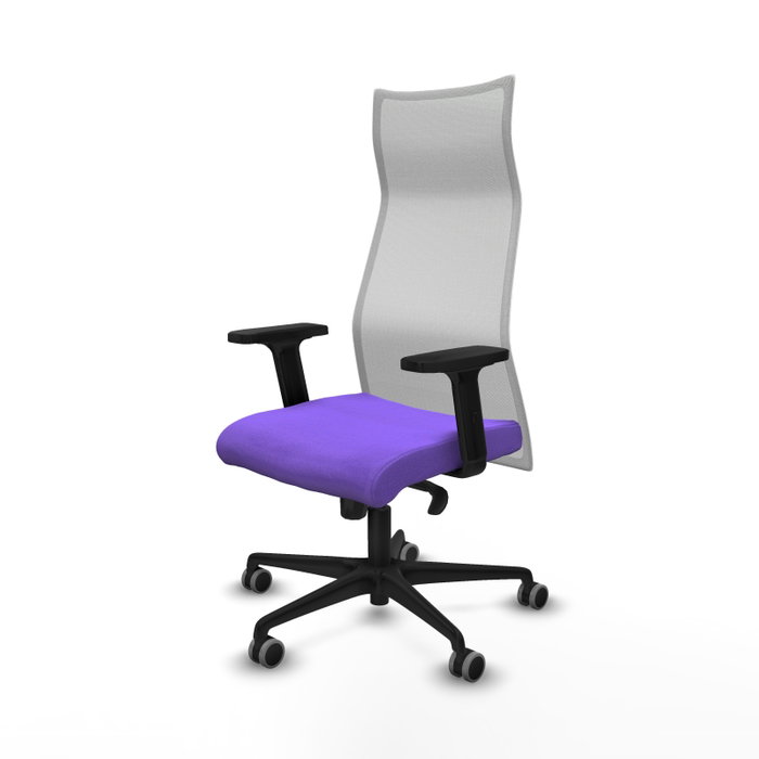 PIQUERAS Y CRESPO Sillón Albacete con mecanismo Sincro, Tela Lila y Malla Blanca, Brazos 2D, Ruedas 65mm para parqué PIQUERAS Y CRESPO Sillón Albacete con mecanismo Sincro, Tela Lila y Malla Blanca, Brazos 2D, Ruedas 65mm para parqué