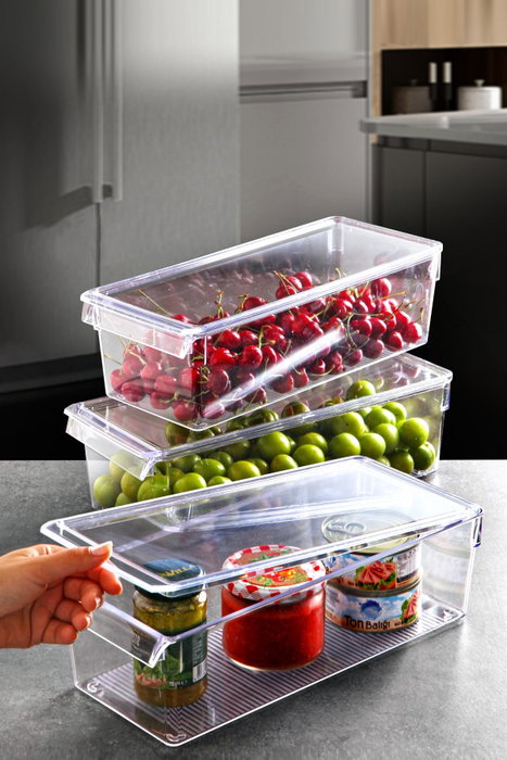 Hermia CLRKPKMD-3 Set de Organizadores para Nevera, 3 Piezas de Plástico Transparente para Cocina y Hogar, 37 x 15 x 10 cm