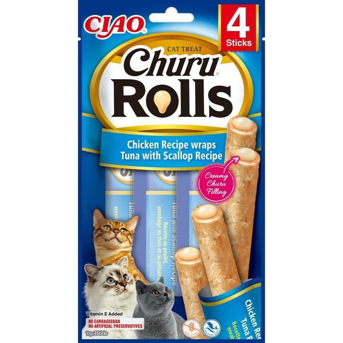 Inaba Churu Cat Rolls Receta de Atún con Vieira, 4 Sticks