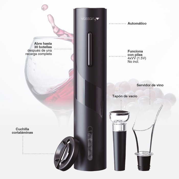Vassary Set de sacacorchos automático con tapón de vacío y servidor de vino