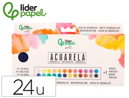 Liderpapel Acuarela con Pincel, Estuche Metálico, 24 Colores Surtidos, Ideal para Artistas