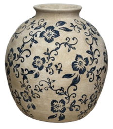 DKD Home Decor Jarrón Terracota Floral Artesanal Blanco y Azul