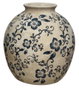 DKD Home Decor Jarrón Terracota Floral Artesanal Blanco y Azul