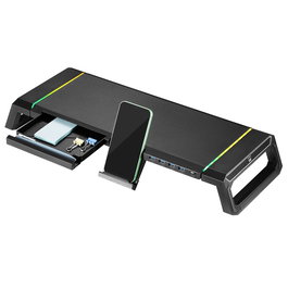 EWENT EW1268 Elevador Monitor Plegable RGB 4 Puertos USB 3.0 Cajón y Soporte Móvil