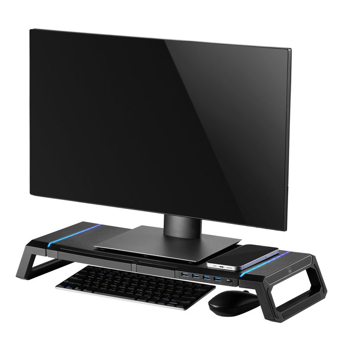 EWENT EW1268 Elevador Monitor Plegable RGB 4 Puertos USB 3.0 Cajón y Soporte Móvil