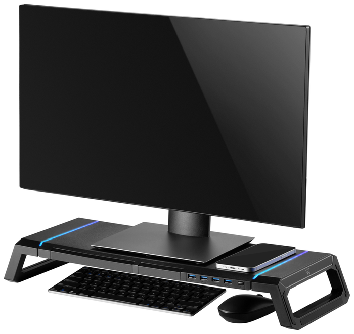 EWENT Elevador de Monitor Plegable RGB con Hub USB y Cajón EW1268 EWENT Elevador de Monitor Plegable RGB con Hub USB y Cajón EW1268