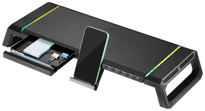 EWENT Elevador de Monitor Plegable RGB con Hub USB y Cajón EW1268 EWENT Elevador de Monitor Plegable RGB con Hub USB y Cajón EW1268