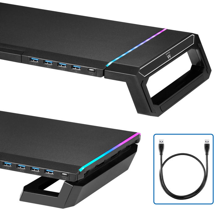 EWENT Elevador de Monitor Plegable RGB con Hub USB y Cajón EW1268 EWENT Elevador de Monitor Plegable RGB con Hub USB y Cajón EW1268