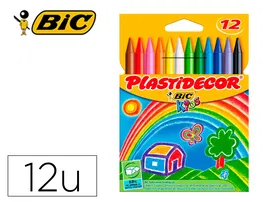 Plastidecor Lápices de Cera Caja 12 Colores Surtidos para Uso Escolar