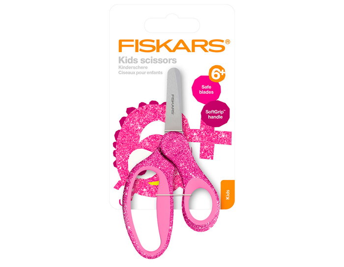 Fiskars Tijeras para niños 6+ punta redonda 13cm Rosa purpurina