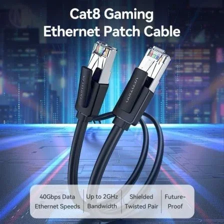 Vention Cable de red RJ45 SFTP Cat.8 1m Negro - Alto rendimiento para conexiones rápidas