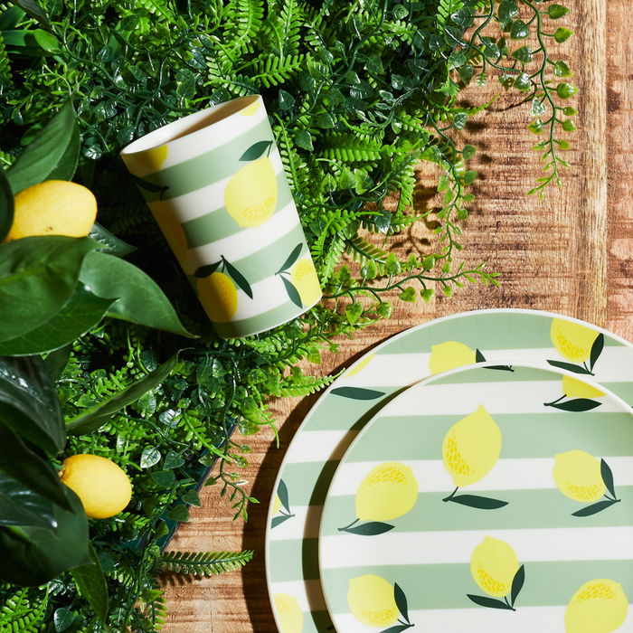 Home Deco Factory Vaso 250 Ml Polipropileno Colección Bain De Soleil Estampado Limones/Rayas