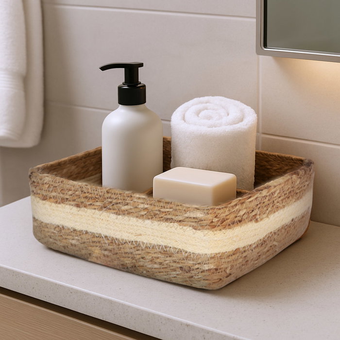 Inde Cesta de Mimbre Conica y Cuadrada, para Organización o Decoración, 17 cm x 17 cm x 7 cm (18 Unidades)