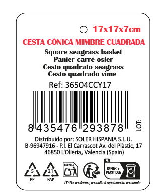 Inde Cesta de Mimbre Conica y Cuadrada, para Organización o Decoración, 17 cm x 17 cm x 7 cm (18 Unidades)