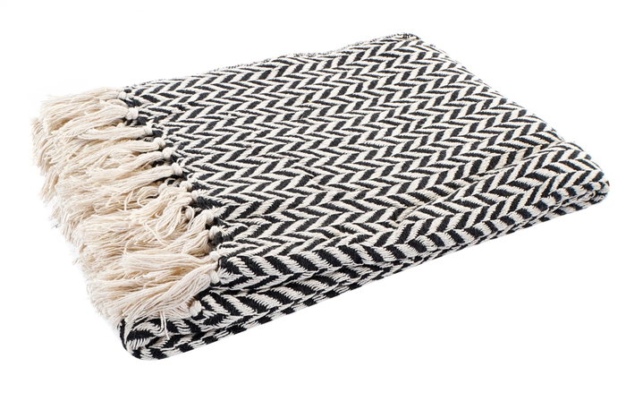 DKD Home Decor Plaid Boho Negro Blanco Herringbone Flecos Geometria 130 x 170 cm (2 Unidades) 100% Algodón