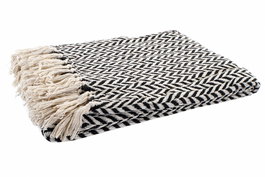 DKD Home Decor Plaid Boho Negro Blanco Herringbone Flecos Geometria 130 x 170 cm (2 Unidades) 100% Algodón