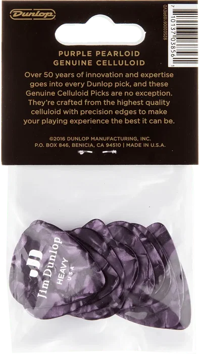 Dunlop Pack 12 Púas Genuine Celluloid Púrpura Perlado - Heavy