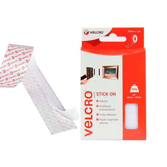 Velcro Cinta de Gancho y Bucle Autoadhesiva VEL-EC60210, Blanco, 20 mm x 1 m Velcro Cinta de Gancho y Bucle Autoadhesiva VEL-EC60210, Blanco, 20 mm x 1 m