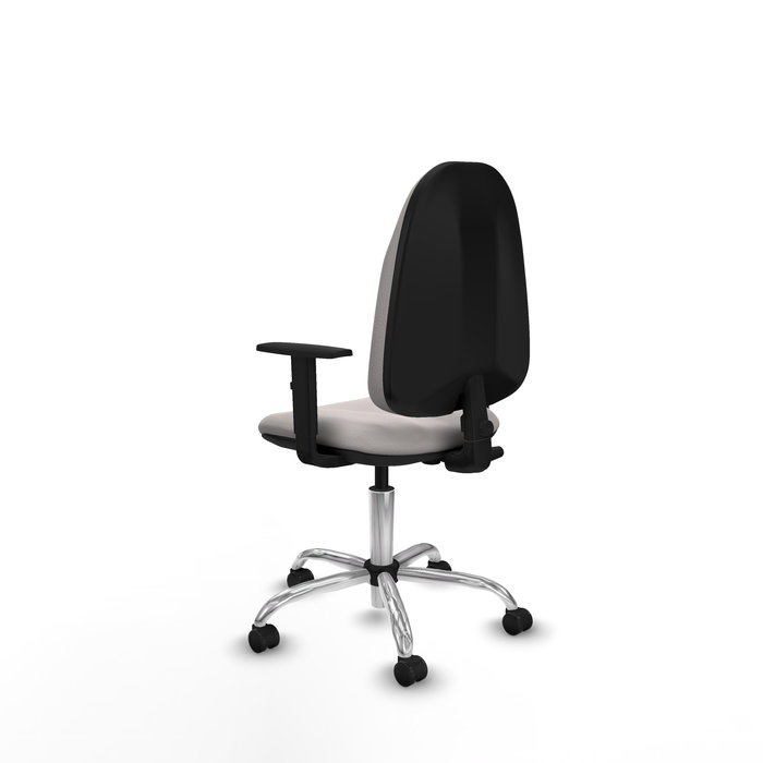 Silla de oficina Algarra con mecanismo Contacto permanente básico tapizada con Similpiel color Blanco. Equipada con Base cromada, Brazos 1D y Ruedas autofrenantes