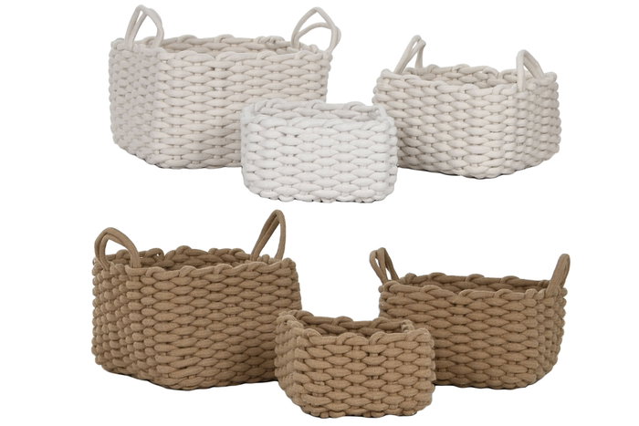 DKD Home Decor Set de 3 Cestas Cuerda 28x28x18 cm, Surtido Blanco y Beige DKD Home Decor Set de 3 Cestas Cuerda 28x28x18 cm, Surtido Blanco y Beige