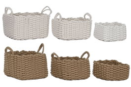 DKD Home Decor Set de 3 Cestas Cuerda 28x28x18 cm, Surtido Blanco y Beige