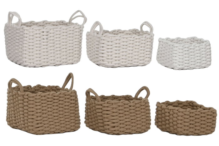 DKD Home Decor Set de 3 Cestas Cuerda 28x28x18 cm, Surtido Blanco y Beige DKD Home Decor Set de 3 Cestas Cuerda 28x28x18 cm, Surtido Blanco y Beige