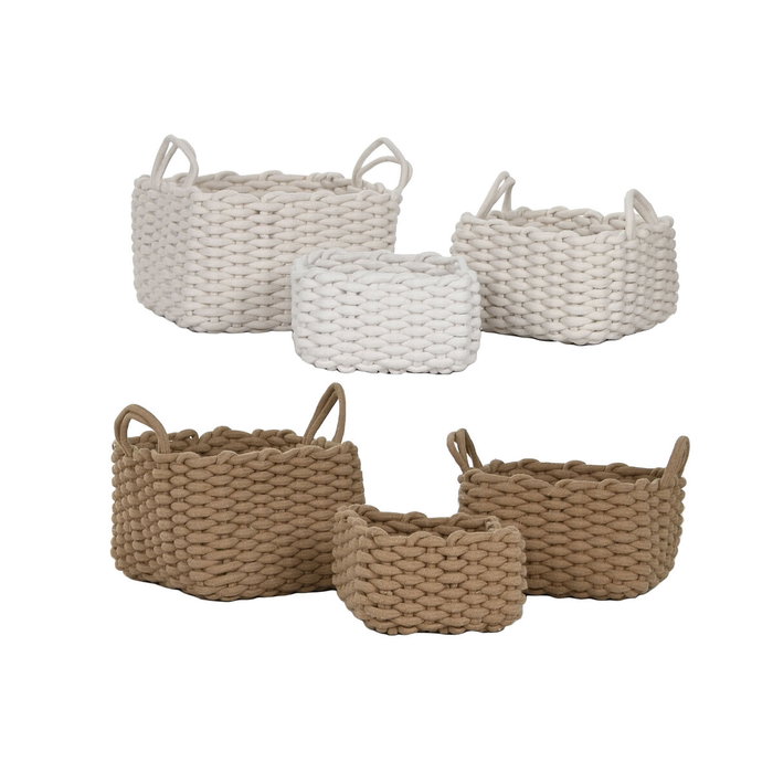 DKD Home Decor Set de 3 Cestas Cuerda 28x28x18 cm, Surtido Blanco y Beige DKD Home Decor Set de 3 Cestas Cuerda 28x28x18 cm, Surtido Blanco y Beige