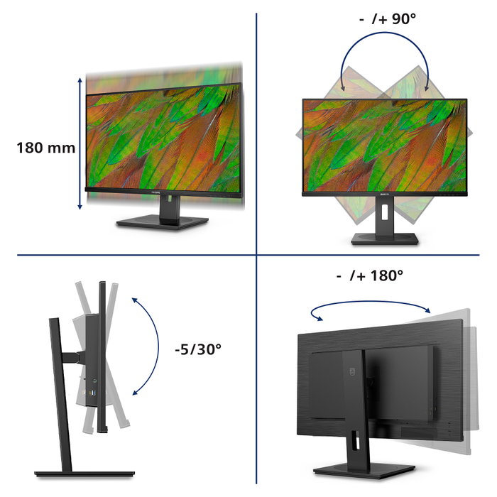Philips 32B1U3900 31.5 pulgadas Monitor 4K UHD 16:9 HDMI DP USB-C Negro Pantalla VA