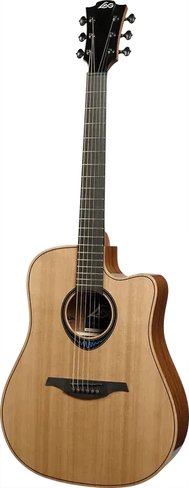 LAG Guitarra Acústica Electroacústica Dreadnought Cutaway Blue Wave 2, Tapa Cedro Rojo Macizo, Fondo y Aros Palisandro Santos, Acabado Brillante
