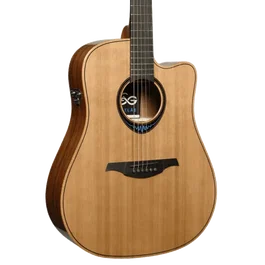 LAG Guitarra Acústica Electroacústica Dreadnought Cutaway Blue Wave 2, Tapa Cedro Rojo Macizo, Fondo y Aros Palisandro Santos, Acabado Brillante