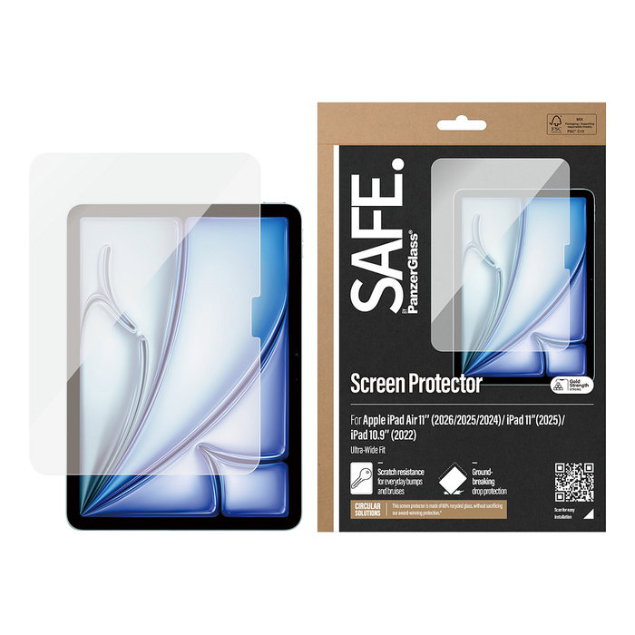 Safe by PanzerGlass Protector de Pantalla Ultra-Wide Fit para iPad Air 11, iPad 11 y iPad 10.9 Safe by PanzerGlass Protector de Pantalla Ultra-Wide Fit para iPad Air 11, iPad 11 y iPad 10.9