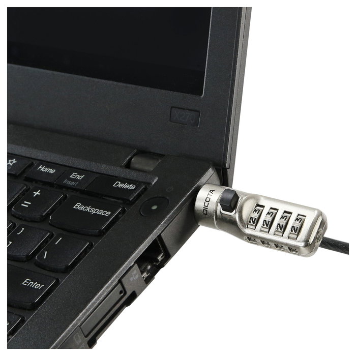 Dicota Cable de Seguridad Kensington con Combinación, Cerradura N-Lock 2.5x6mm, Cable 2 m, Antracita