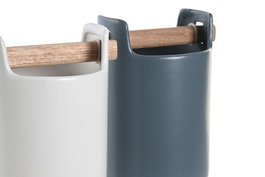 DKD Home Decor Cubertero Basicos Azul Blanco Gres y Acacia 10 x 16.5 x 10 cm (4 Unidades)