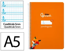 Liderpapel Cuaderno espiral Pautaguía A5 tapa dura naranja