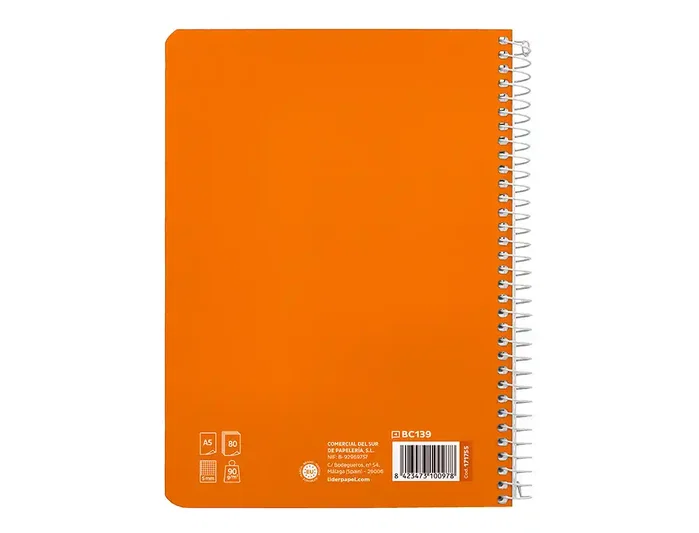 Liderpapel Cuaderno espiral Pautaguía A5 tapa dura naranja Liderpapel Cuaderno espiral Pautaguía A5 tapa dura naranja