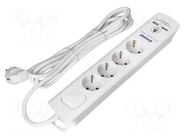 ORNO Regleta de alimentación blanca con 4 tomas y 2 USB