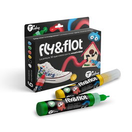 Tcolors Fly & Flot Rotuladores Volumétricos de Pintura Acrílica 3D, 6 Marcadores de 25 ml con Efecto Relieve para Cartón, Plástico y Tela, Incluye Guía y Plantilla