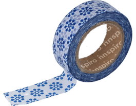 Innspiro Cinta Masking Tape Washi Flores Azul 15mm x 10m Serie Ultramar