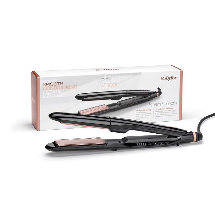 Babyliss ST493E Plancha de Pelo Steam Smooth con Vapor para Cabello Difícil, Placas Cerámica y Turmalina, 39 mm
