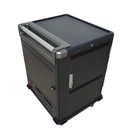 Ewent EW1703 - Carro de Gestión y Carga para 16 Portátiles y Tabletas (Hasta 17'') con Puertas con Llave, Estantes Ranurados y Sistema de Carga Inteligente - Negro y Gris