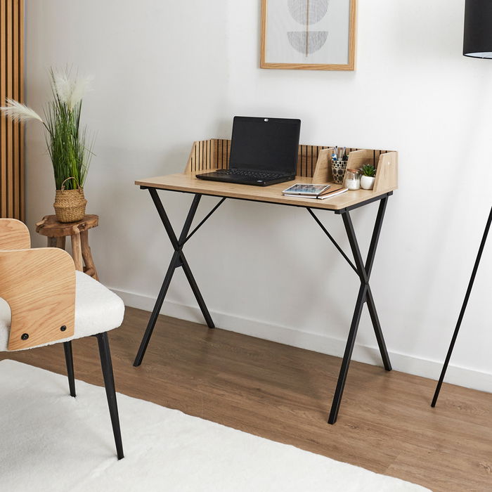 Home Deco Factory Escritorio Klaus Madera y Hierro con Pasacables 90x50 cm