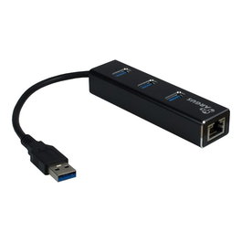 Inter-Tech IT-310 Hub USB 3.0 de 3 Puertos con RJ45 Gigabit LAN y Ethernet Pasivo Negro