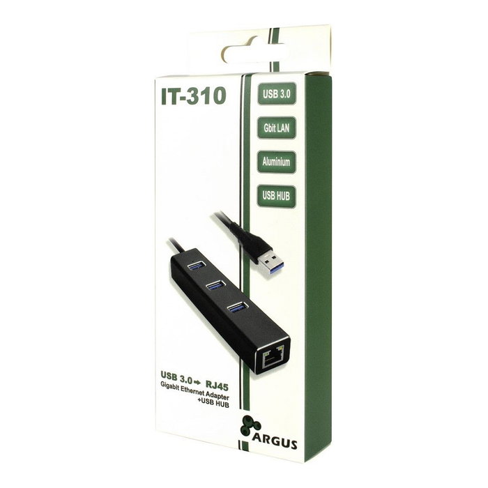 Inter-Tech IT-310 Hub USB 3.0 de 3 Puertos con RJ45 Gigabit LAN y Ethernet Pasivo Negro