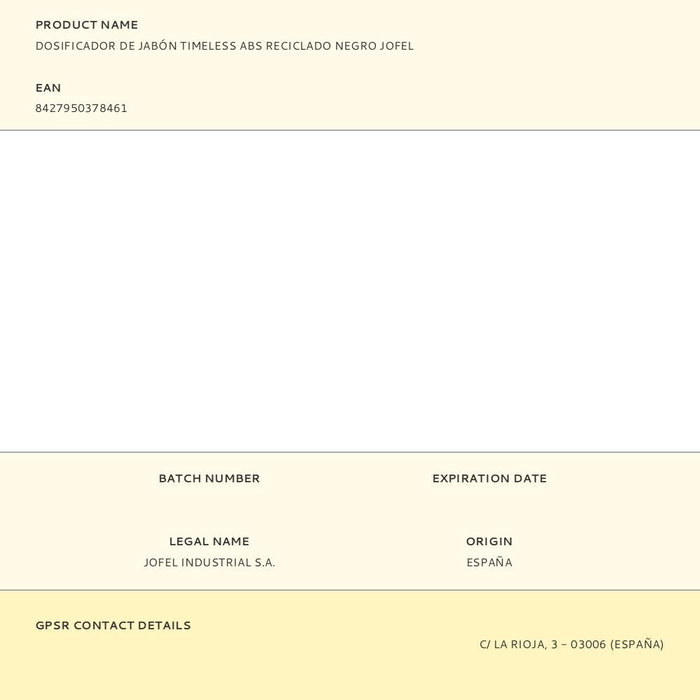 Jofel Dosificador de Jabón Timeless ABS Reciclado Negro para WC de Alta Rotación
