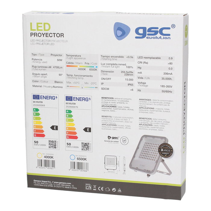 GSC Evolution Proyector LED de Aluminio 50W 6500K Blanco IP65