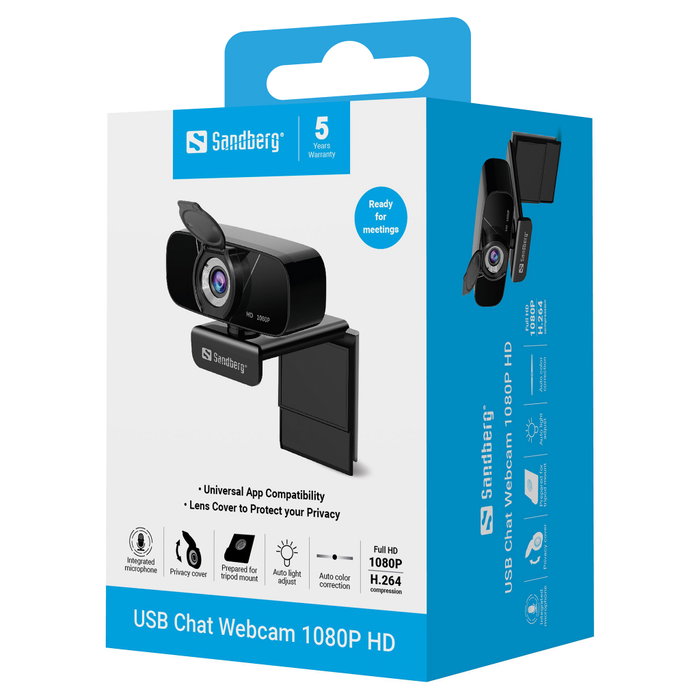 Sandberg USB Chat Webcam 1080P HD Negra