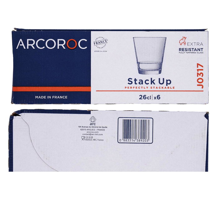 Caja 6 Vasos Bajos Vidrio Stack Up Arcoroc 26 cL
