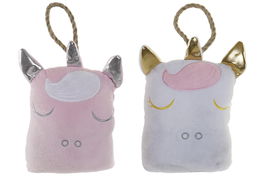 DKD Home Decor Sujetapuertas Kids Unicorn Rosa y Azul 100% Poliéster 8 x 21 x 16 cm (4 Unidades)